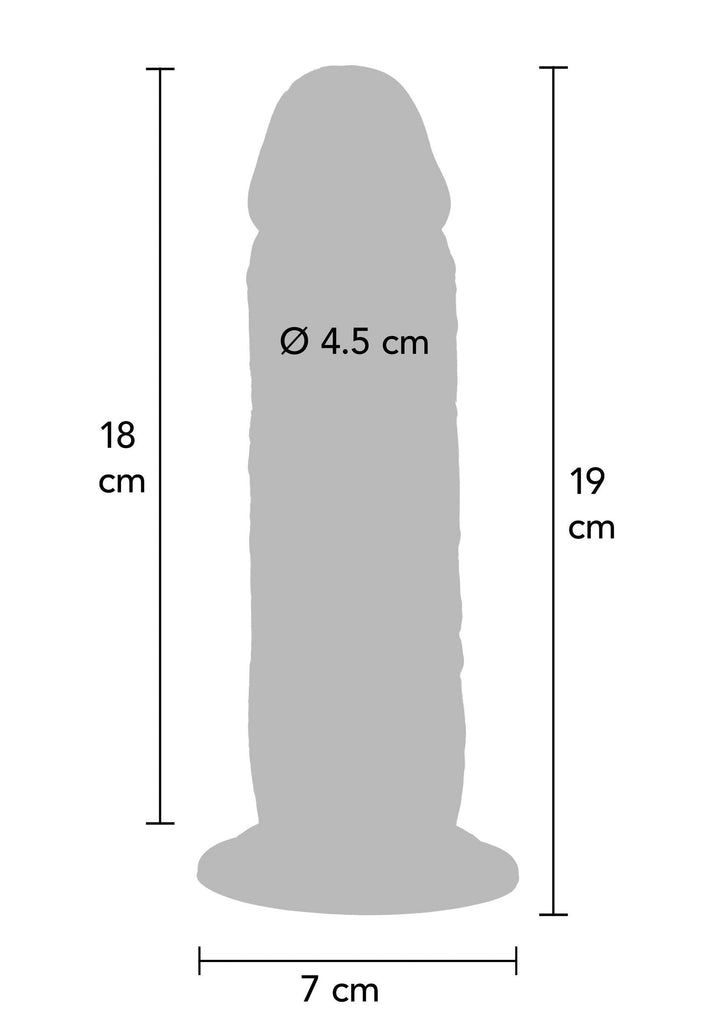 Foreskin Dildo 19. Realistischer Silikon-Dildo mit beweglicher Vorhaut und Dual-Density-Technologie. 19 cm Länge, Saugnapf-Basis und Harness-kompatibel. Exklusive bei RaiX Shop Konstanz kaufen