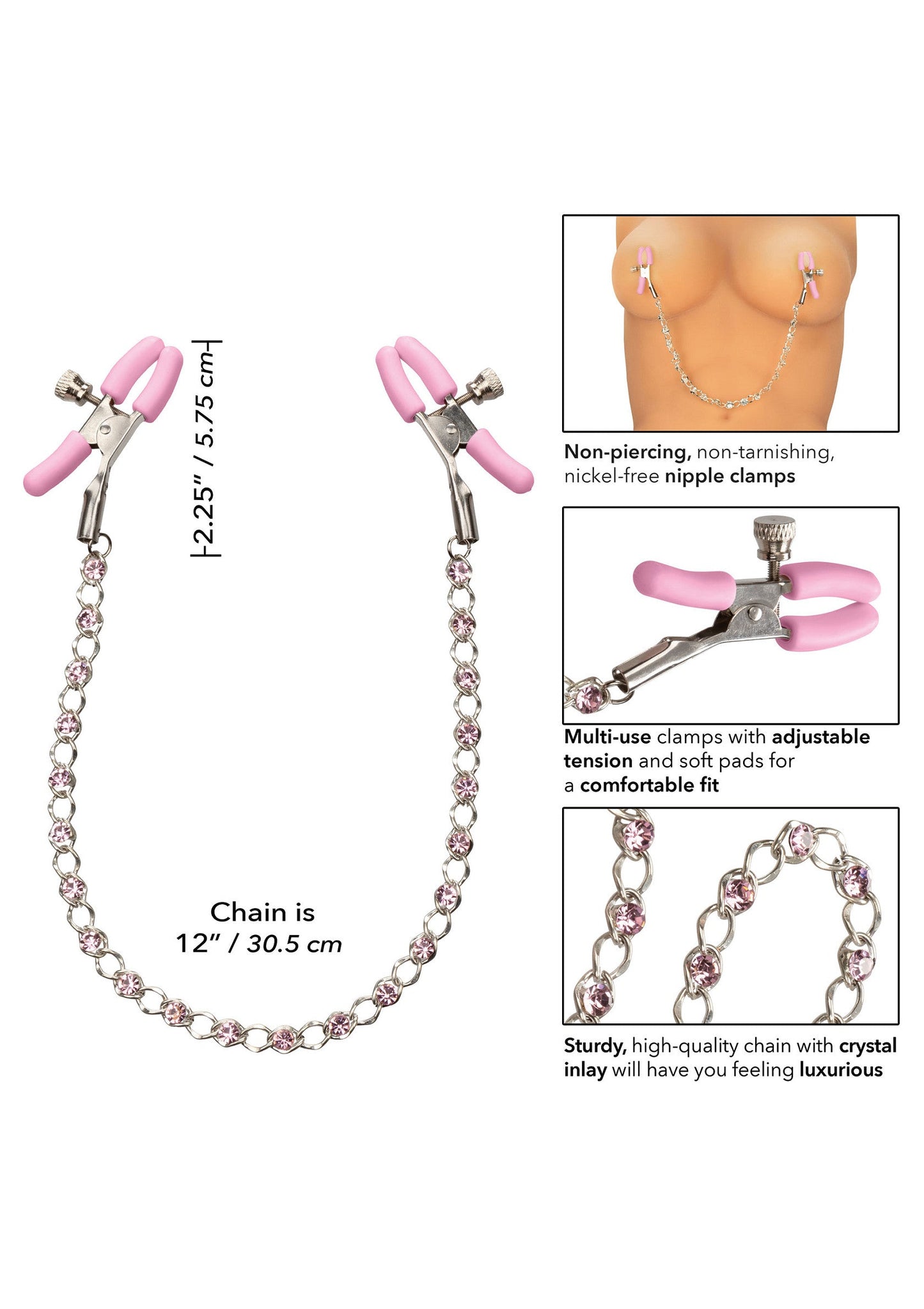 12969 calexotics nipple play crystal chain nipple clamps