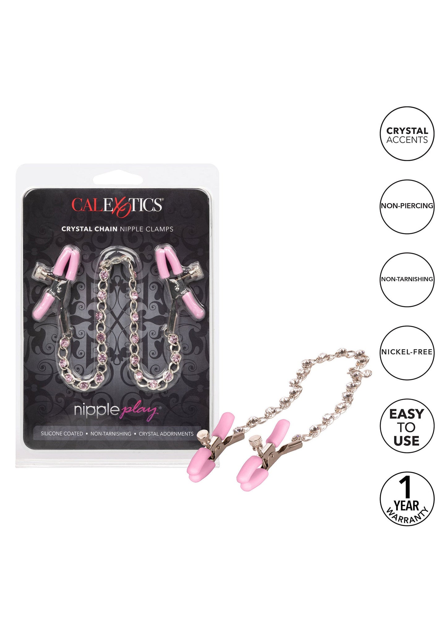 12969 calexotics nipple play crystal chain nipple clamps