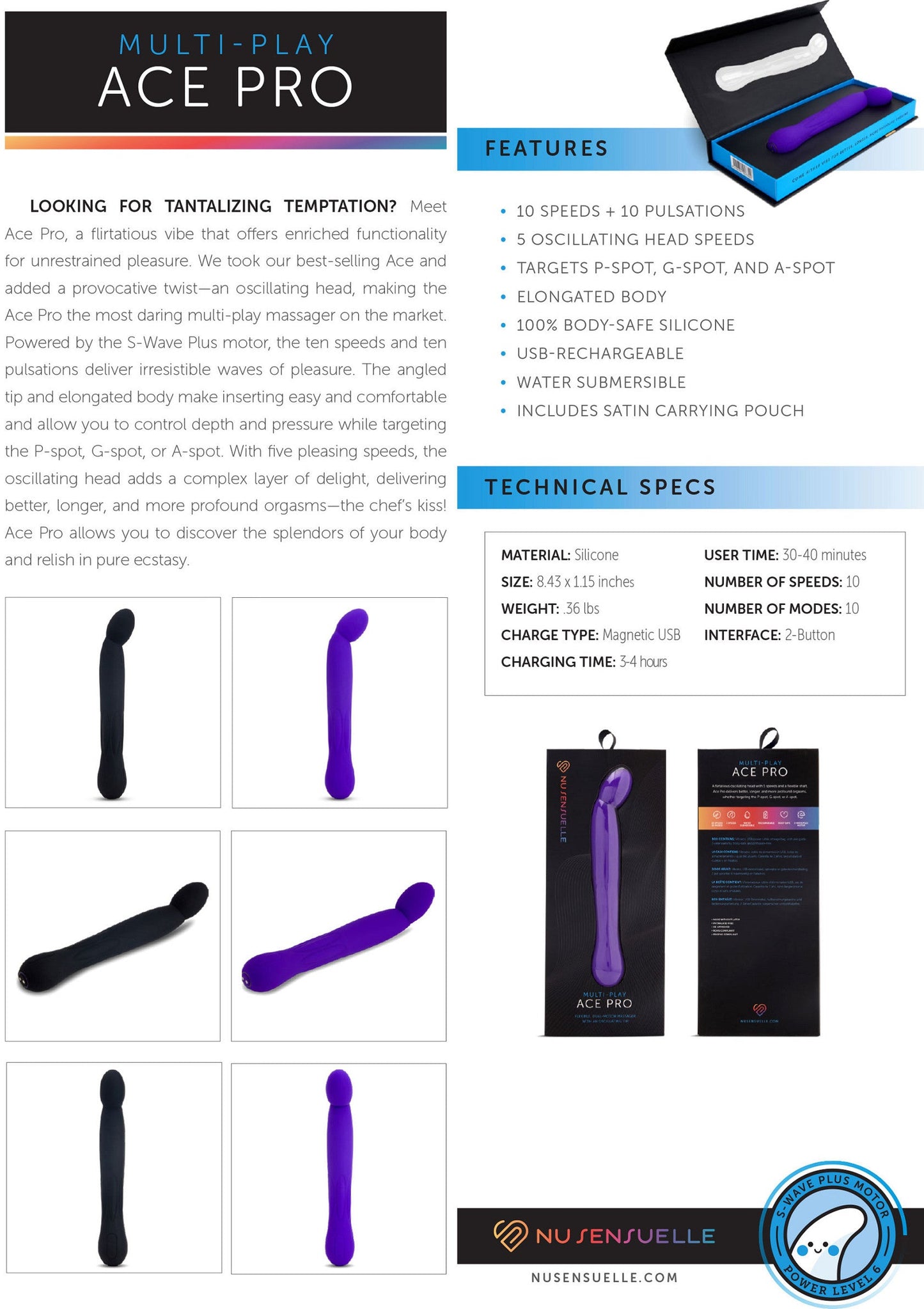 17533 nu sensuelle ace pro prostate g spot vibrator