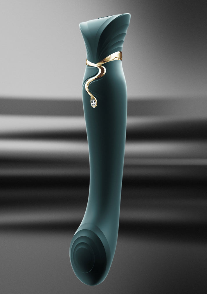 ZALO Queen Set PulseWave™ G-Punkt-Vibrator mit 42 °C Heizfunktion, 16 Modi, Klitoris-Saugaufsatz & App-Steuerung. Exklusive bei RaiX Shop Konstanz kaufen, ZALO_Queen-Jewel-Green 2.gif
