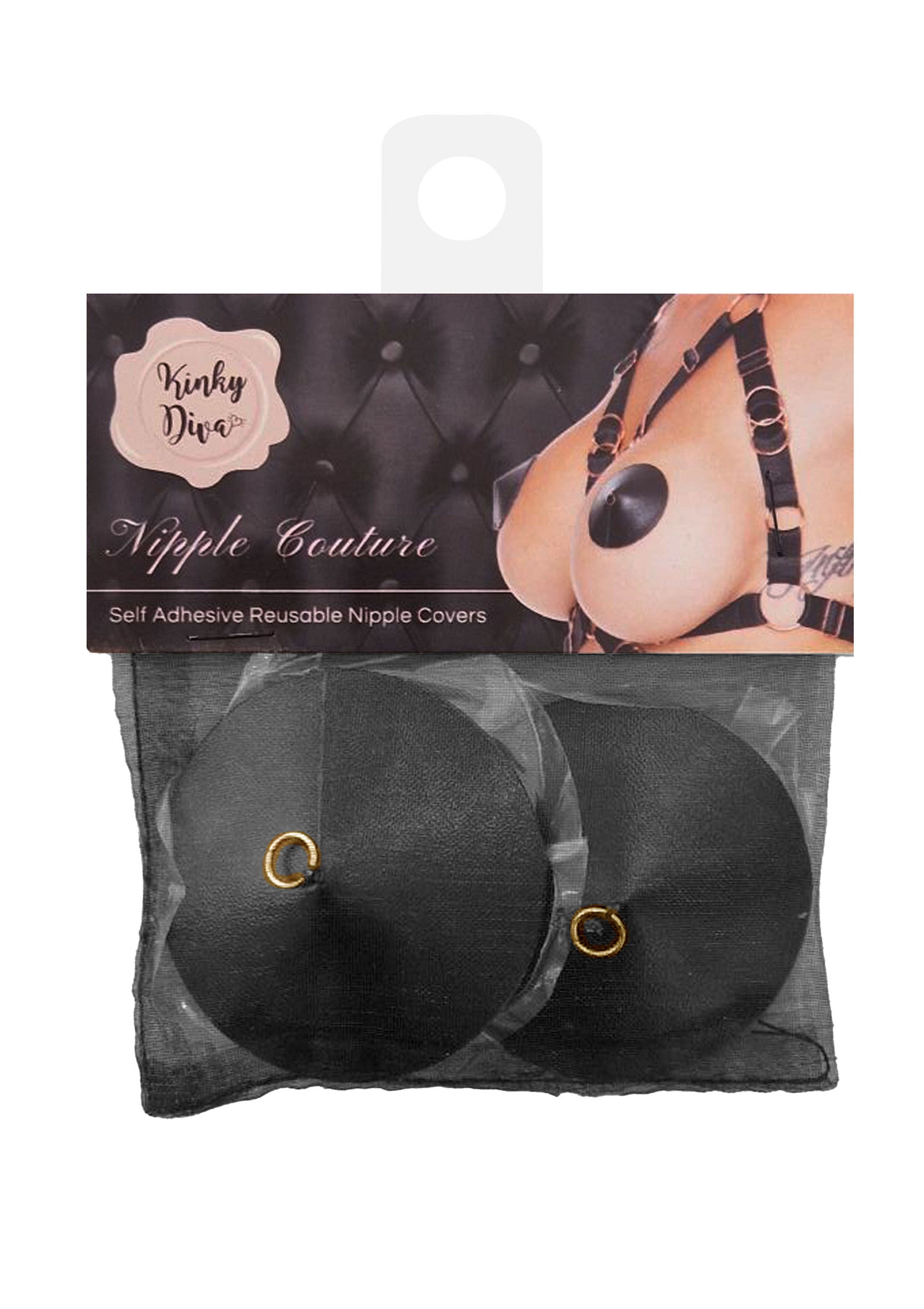 70833 kinky diva pu leather nipple covers ring