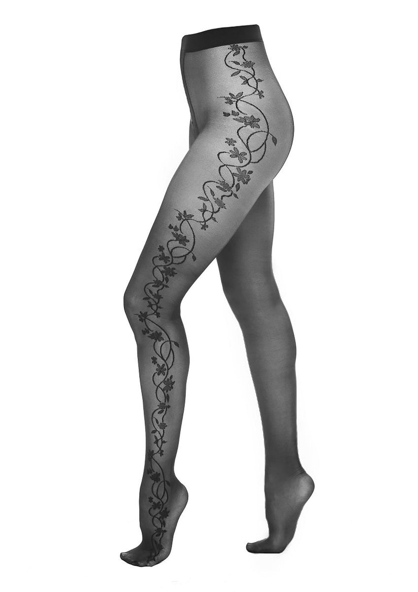 Strumpfhose T007 3 Strumpfhose T007 mit Blumenmuster Seitlich 20den Kotek | RaiX