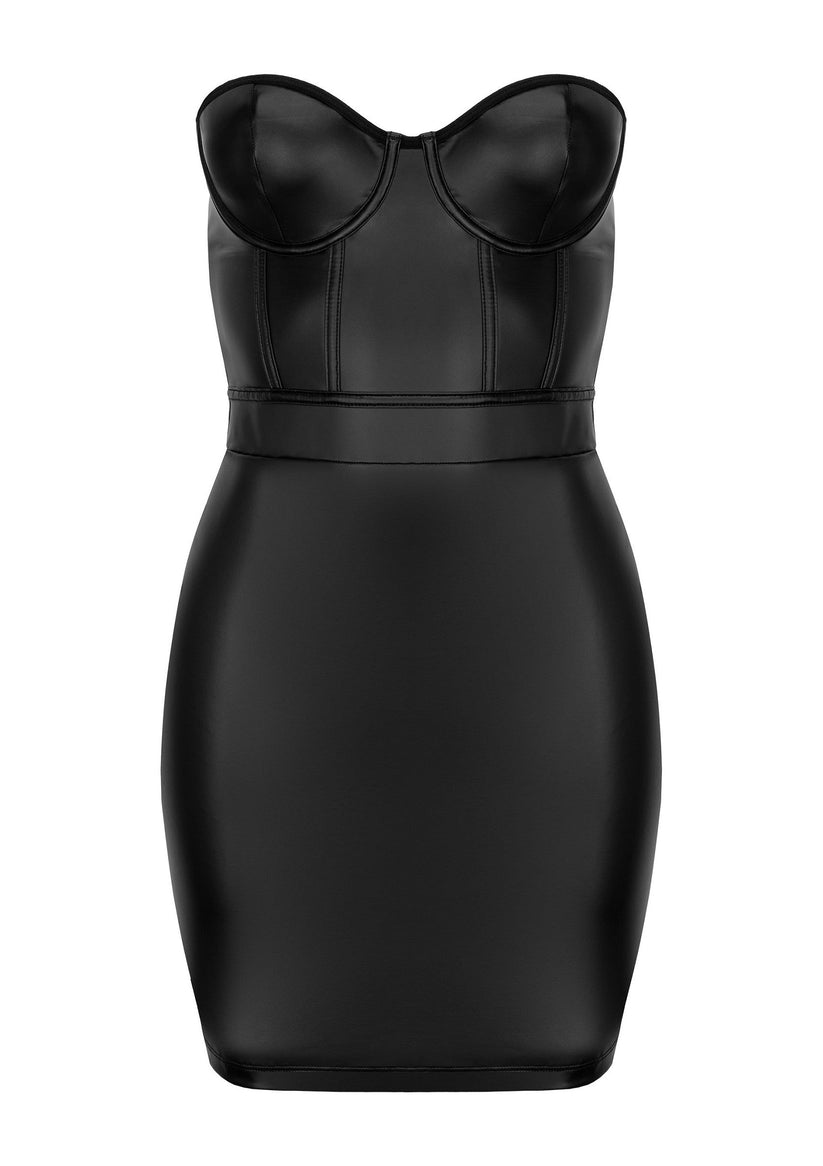Blackelia Kleid 1 Blackelia Kleid Schwarz | Trägerloses Minikleid Latex-Optik | RaiX