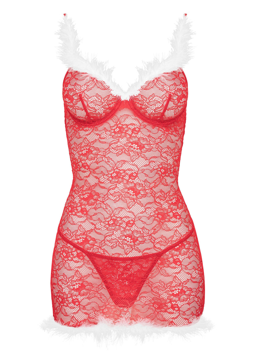 Kristinella Babydoll Set 1 Kristinella Babydoll Set Rot | Spitzen Negligé mit Federn | RaiX