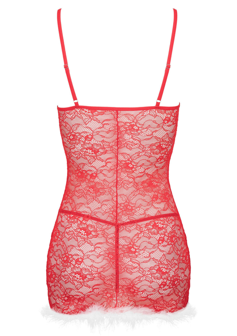 Kristinella Babydoll Set Rot | Spitzen Negligé mit Federn | RaiX