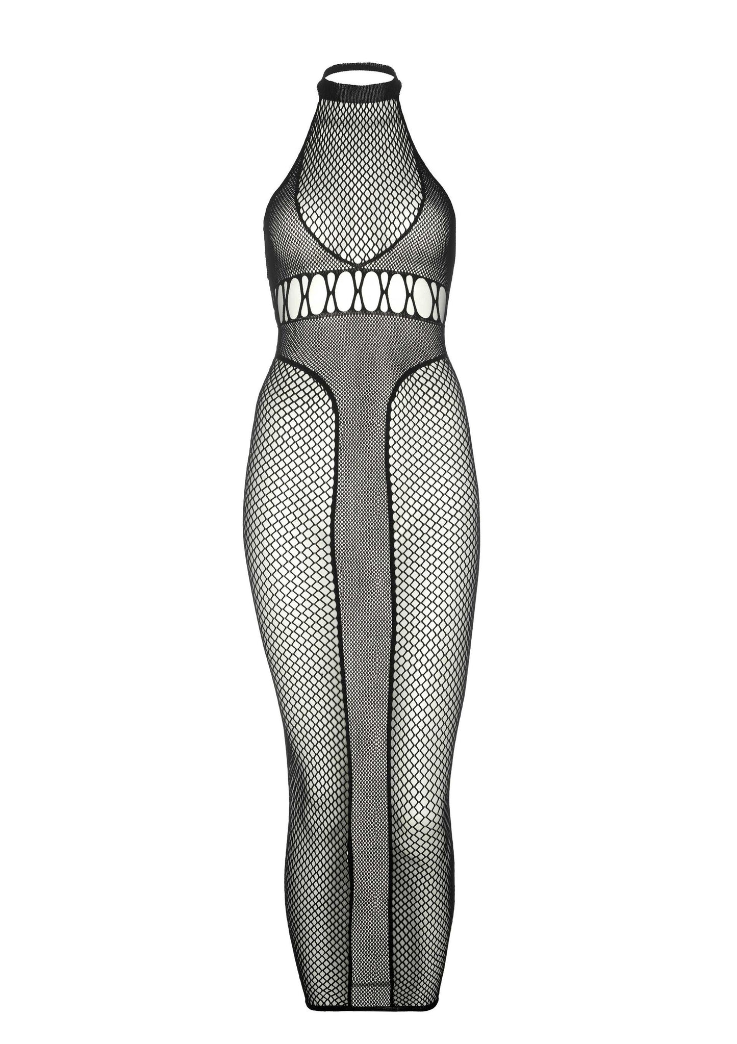 Halter Dual Net Backless Dress