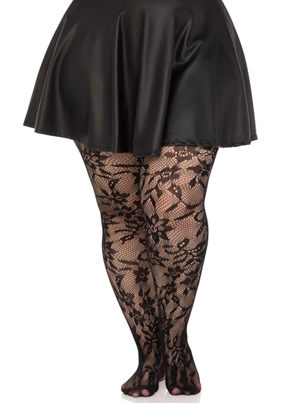 Plus Seamless Floral Lace Pantyhose