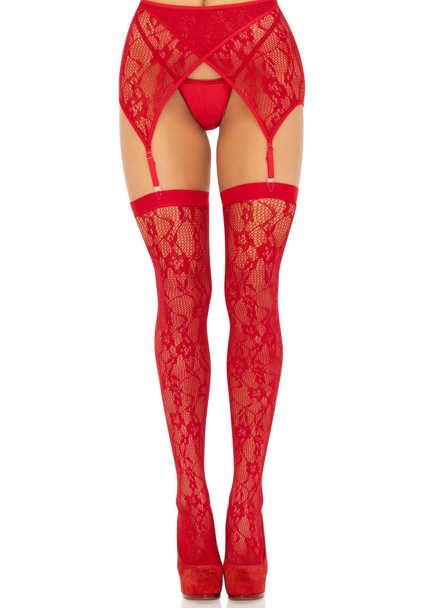 84970 leg avenue lace thigh highs and garter belt