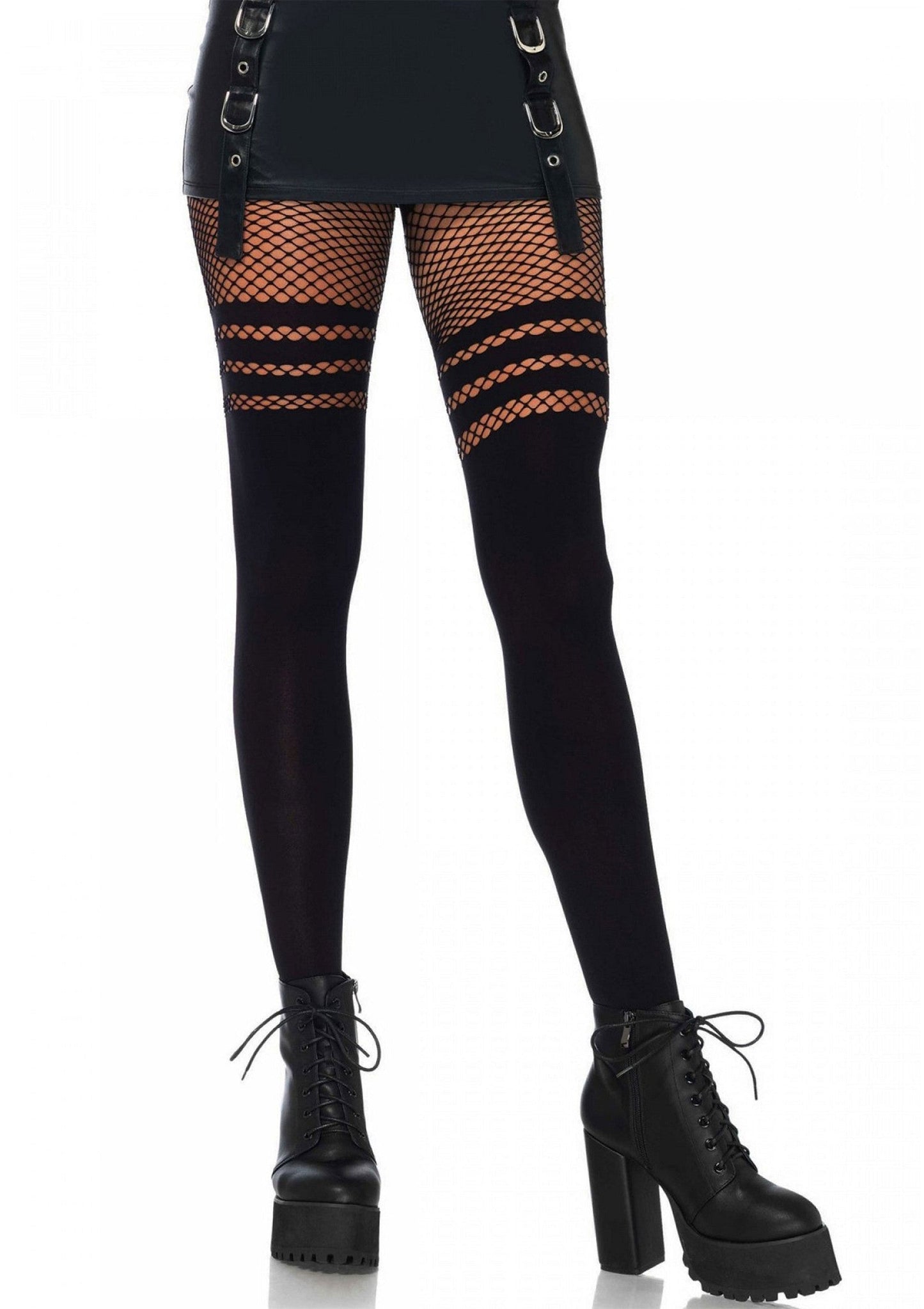 85138 leg avenue seamless opaque pantyhose with fishnet stripe