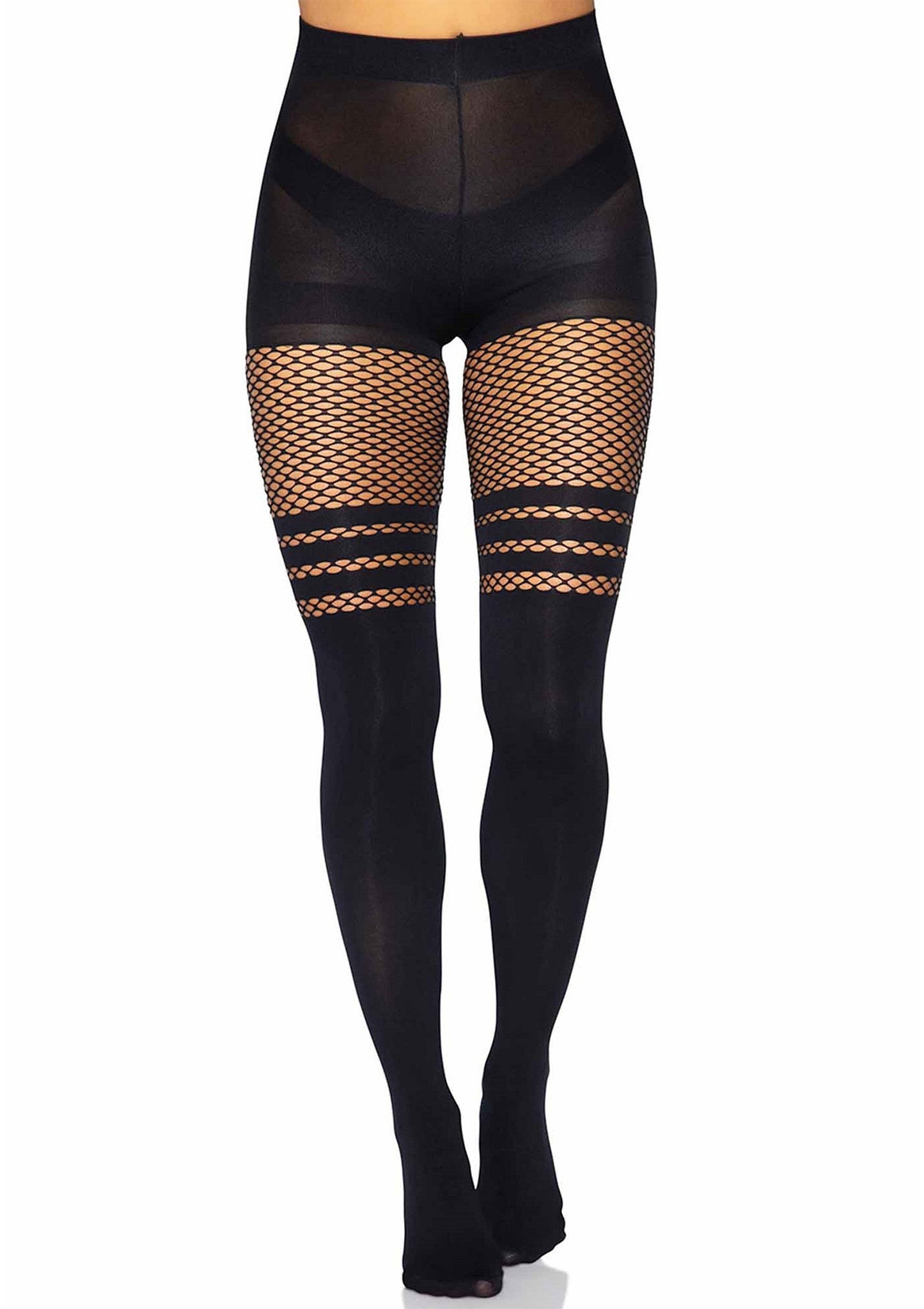 85138 leg avenue seamless opaque pantyhose with fishnet stripe