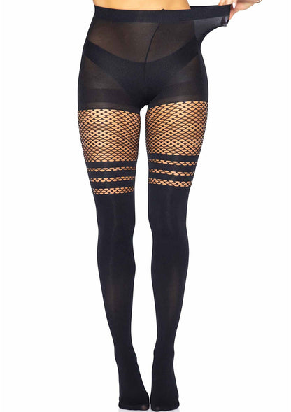85138 leg avenue seamless opaque pantyhose with fishnet stripe
