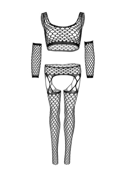 85319 leg avenue very sexy lingerie net crop top garter stockings and gloves