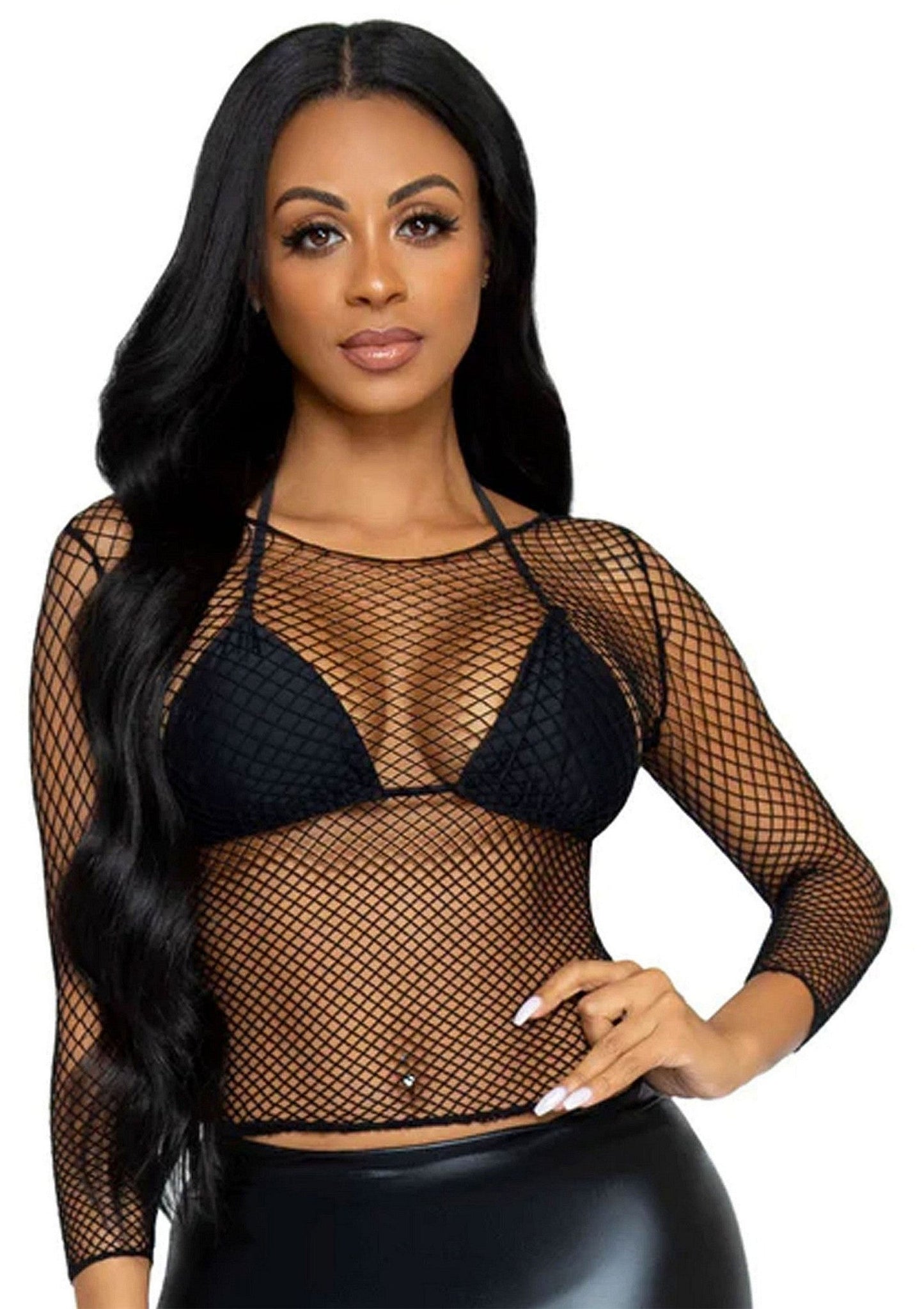 85387 leg avenue very sexy lingerie elastane long sleeved fishnet shirt