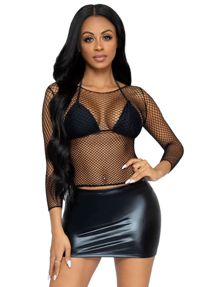 85387 leg avenue very sexy lingerie elastane long sleeved fishnet shirt
