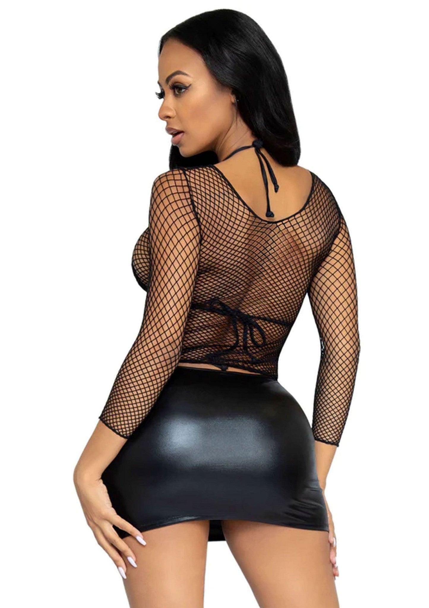 85387 leg avenue very sexy lingerie elastane long sleeved fishnet shirt
