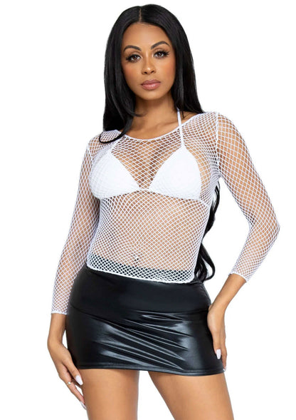 85387 leg avenue very sexy lingerie elastane long sleeved fishnet shirt