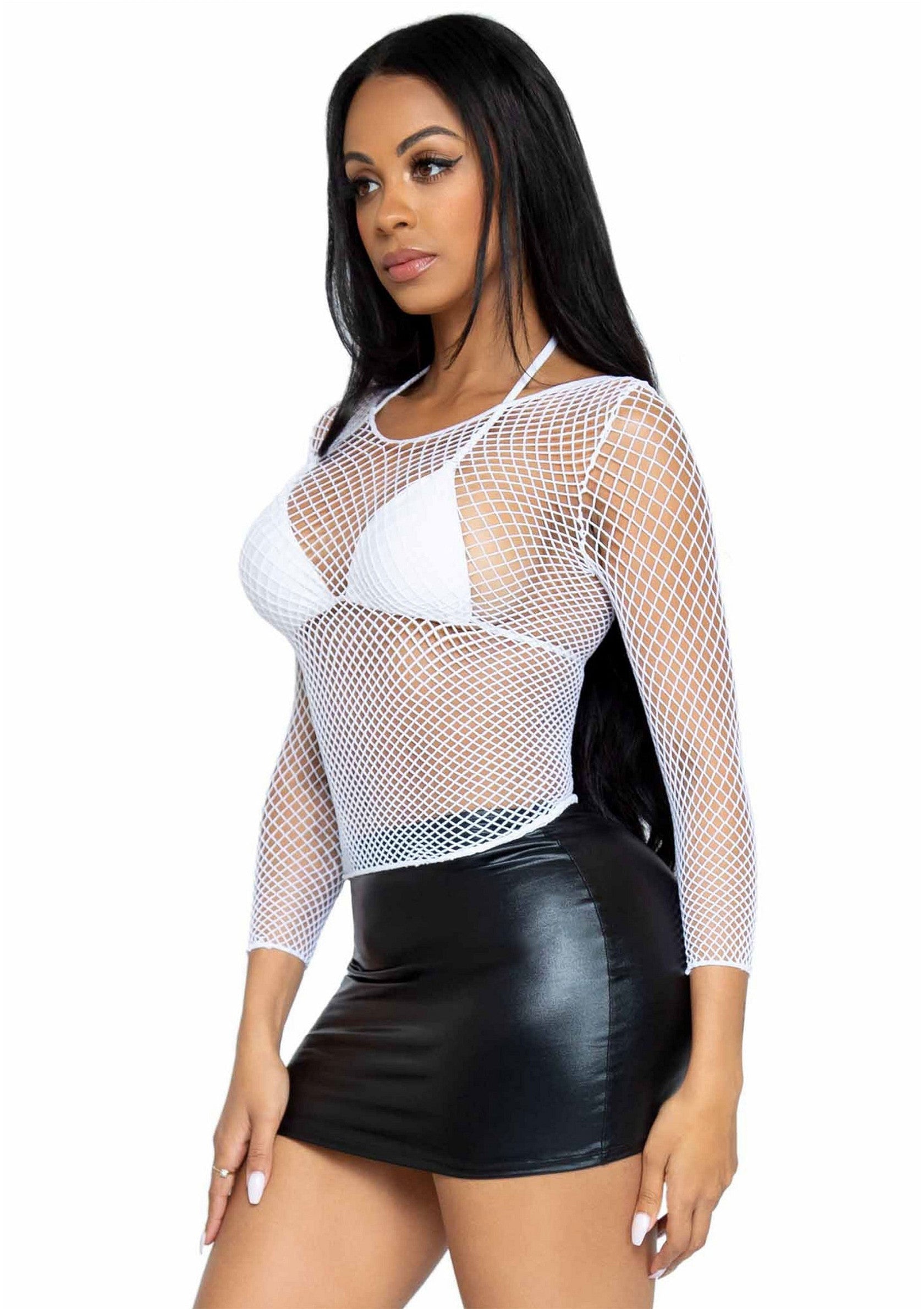 85387 leg avenue very sexy lingerie elastane long sleeved fishnet shirt