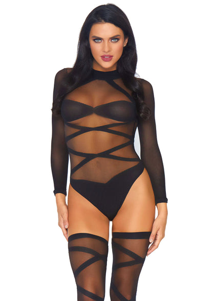 85397 leg avenue very sexy lingerie opaque criss cross bodysuit and thigh highs