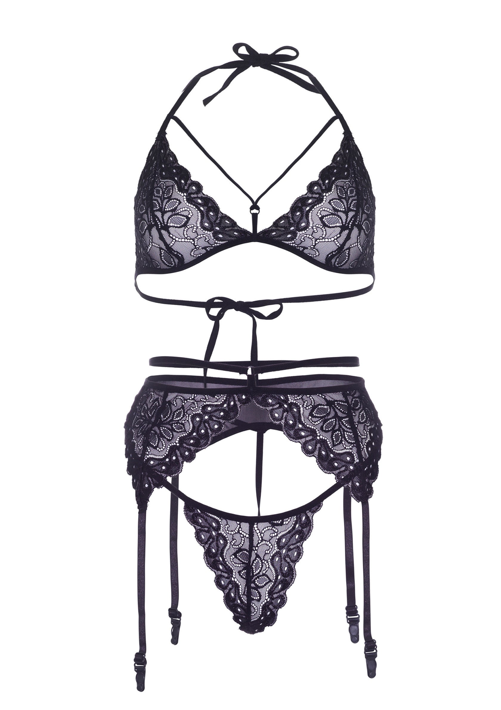 Cage Strap Bra, String and Garter Belt SCALA 2.0 BV. Cage Strap Bra, String and Garter Belt SCALA 2.0 BV.
