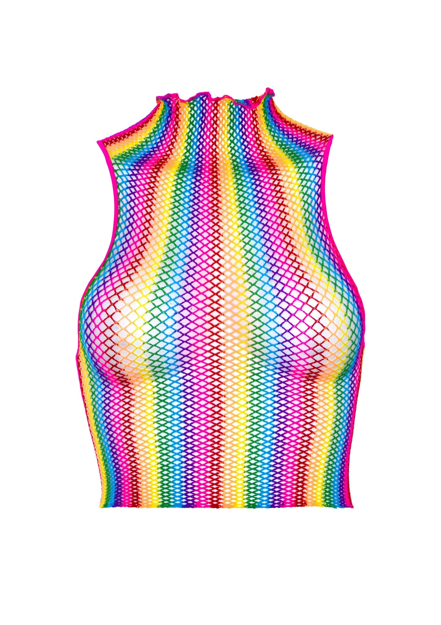 86552 leg avenue rainbow net high neck crop top