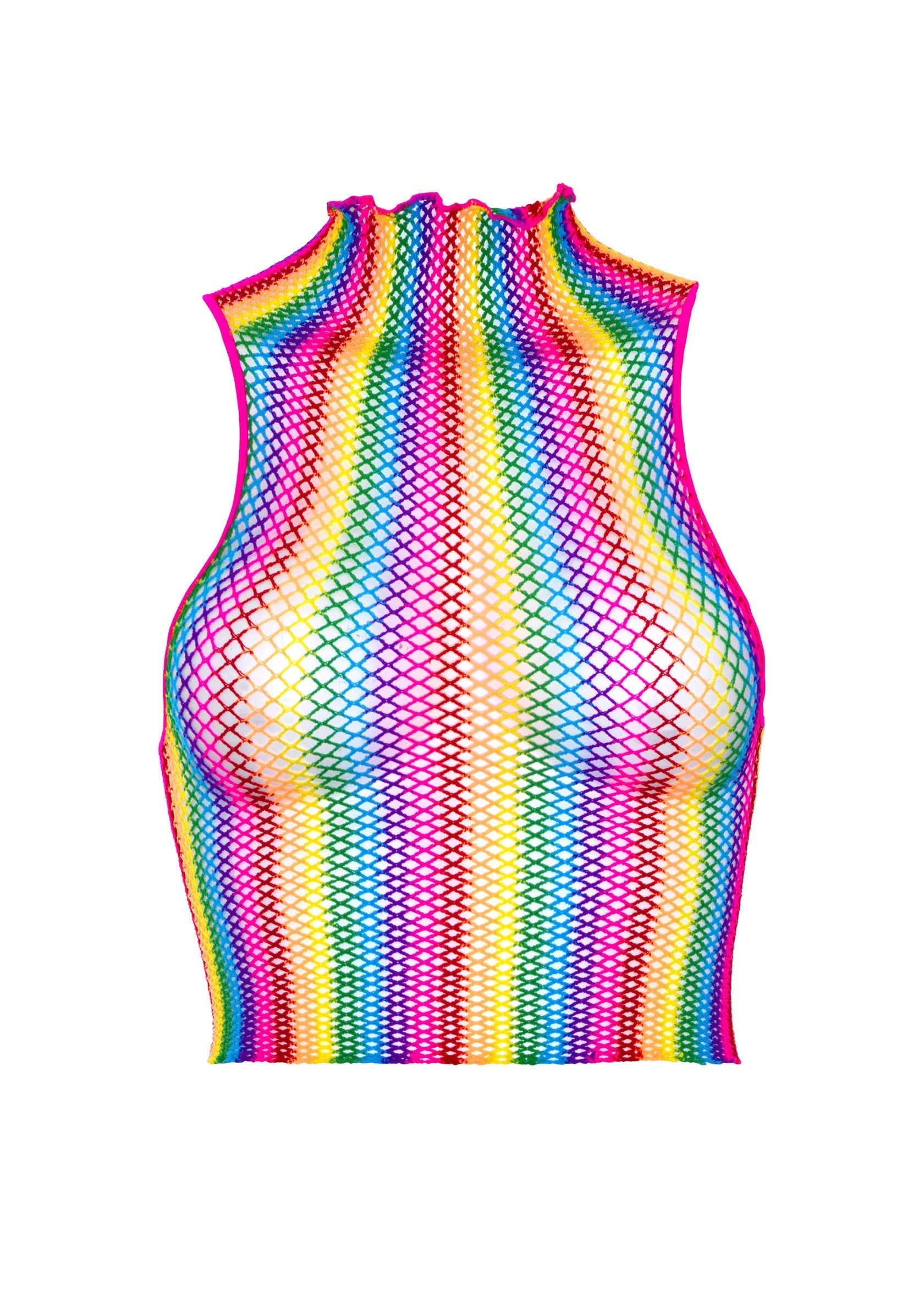 86552 leg avenue rainbow net high neck crop top