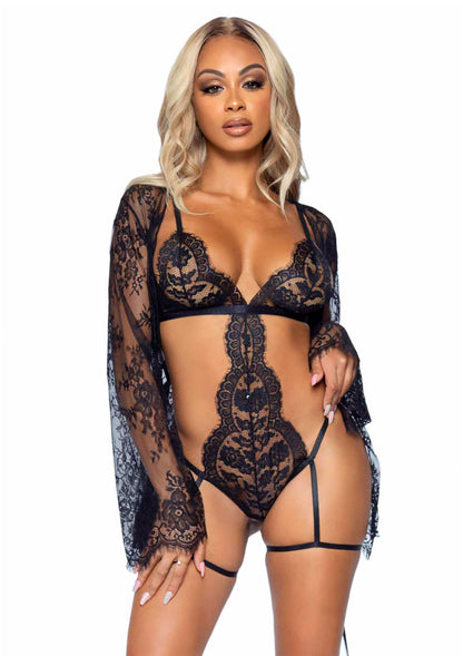 86608 leg avenue very sexy lingerie garter teddy with string back and robe