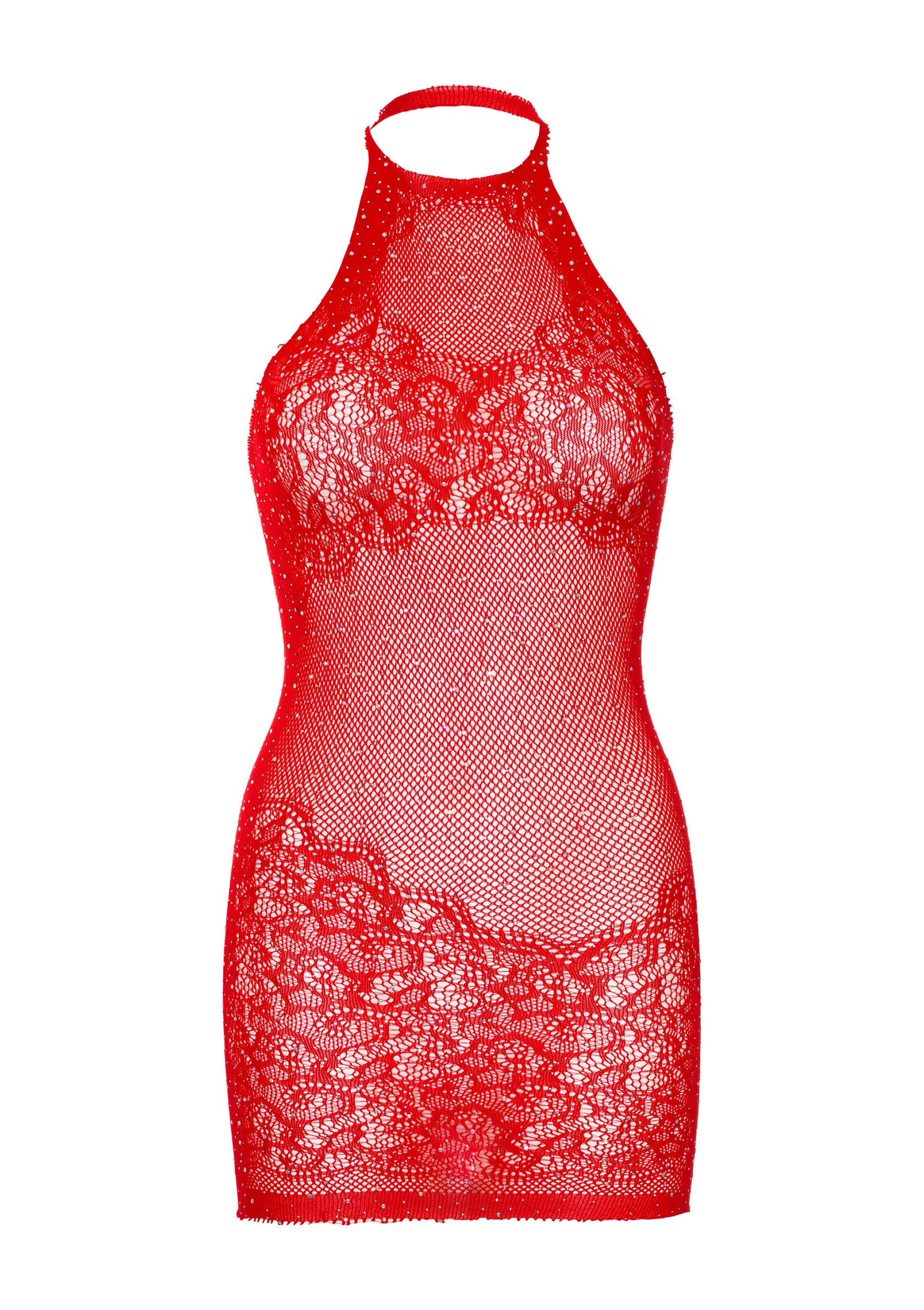 86611 leg avenue rhinestone lace and net halter mini dress