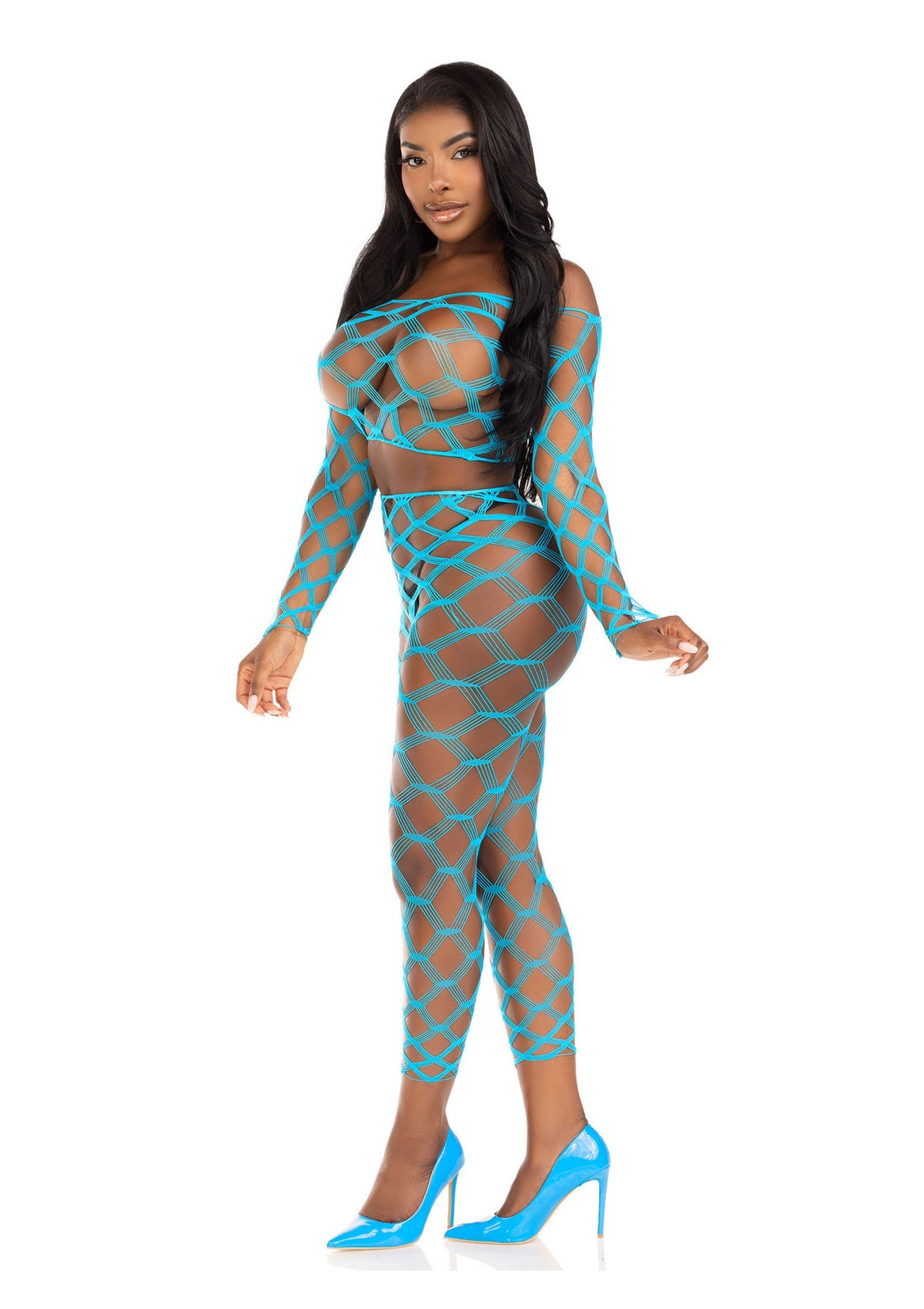 86643 leg avenue very sexy lingerie net crop top and footless tights