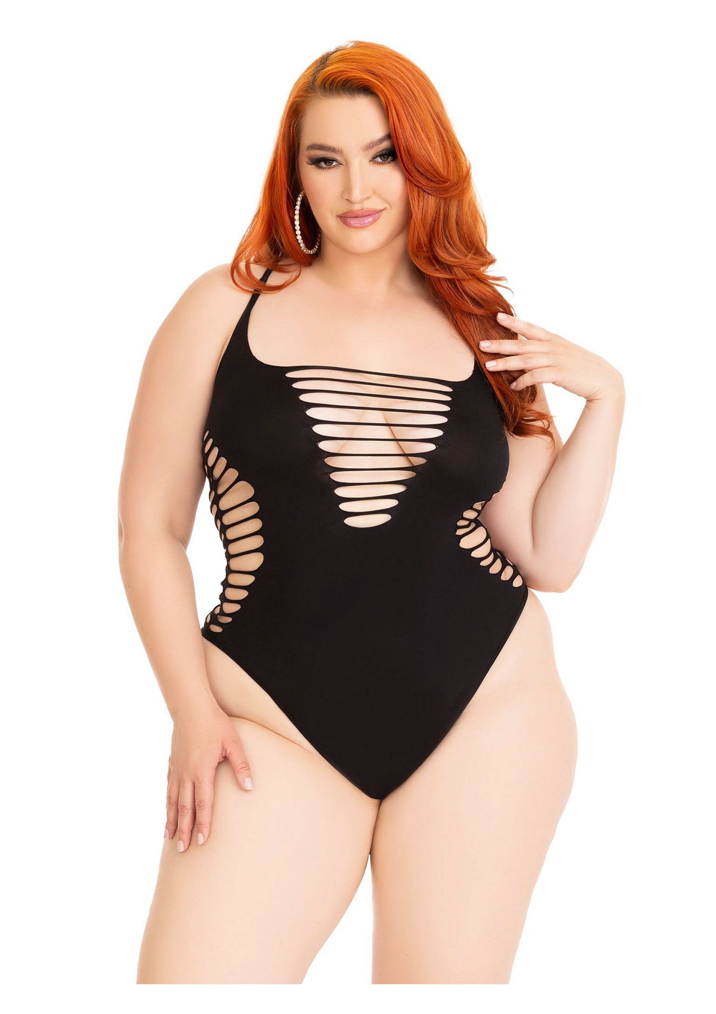 86655 leg avenue very sexy lingerie plus shredded racer back thong bodysuit