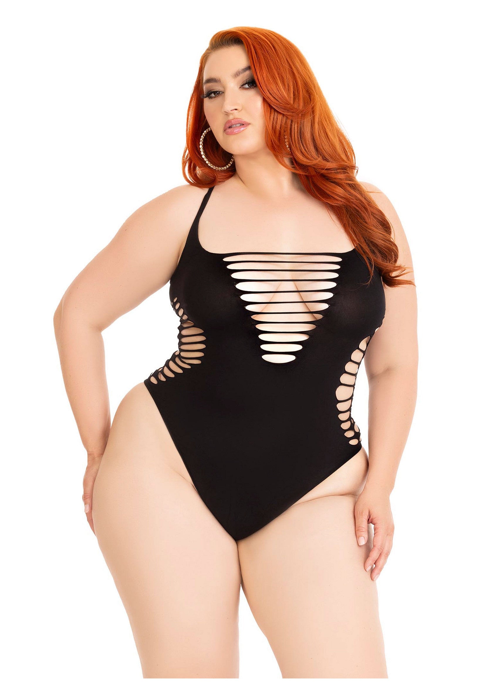 86655 leg avenue very sexy lingerie plus shredded racer back thong bodysuit