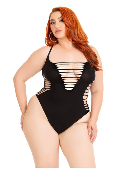 86655 leg avenue very sexy lingerie plus shredded racer back thong bodysuit