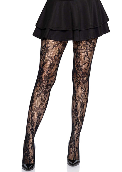 88033 leg avenue seamless floral lace pantyhose
