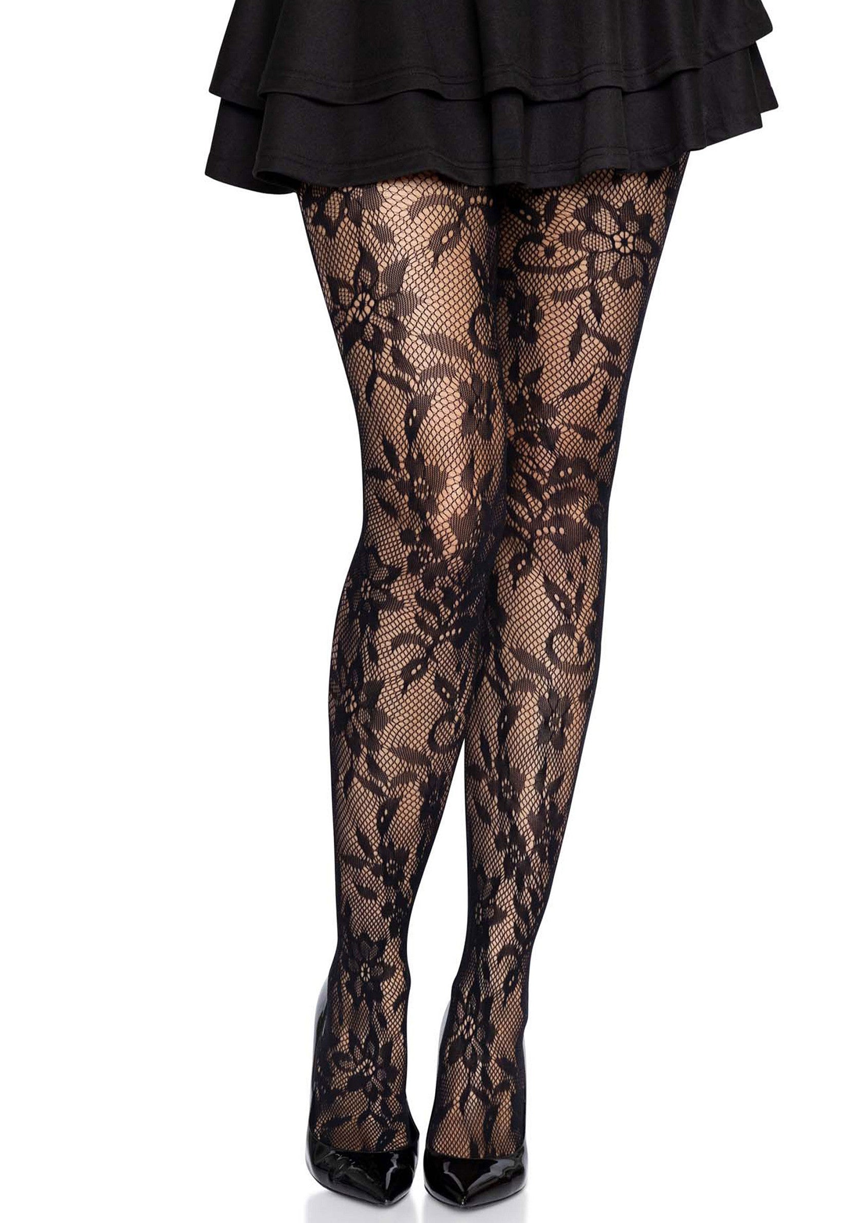 88033 leg avenue seamless floral lace pantyhose