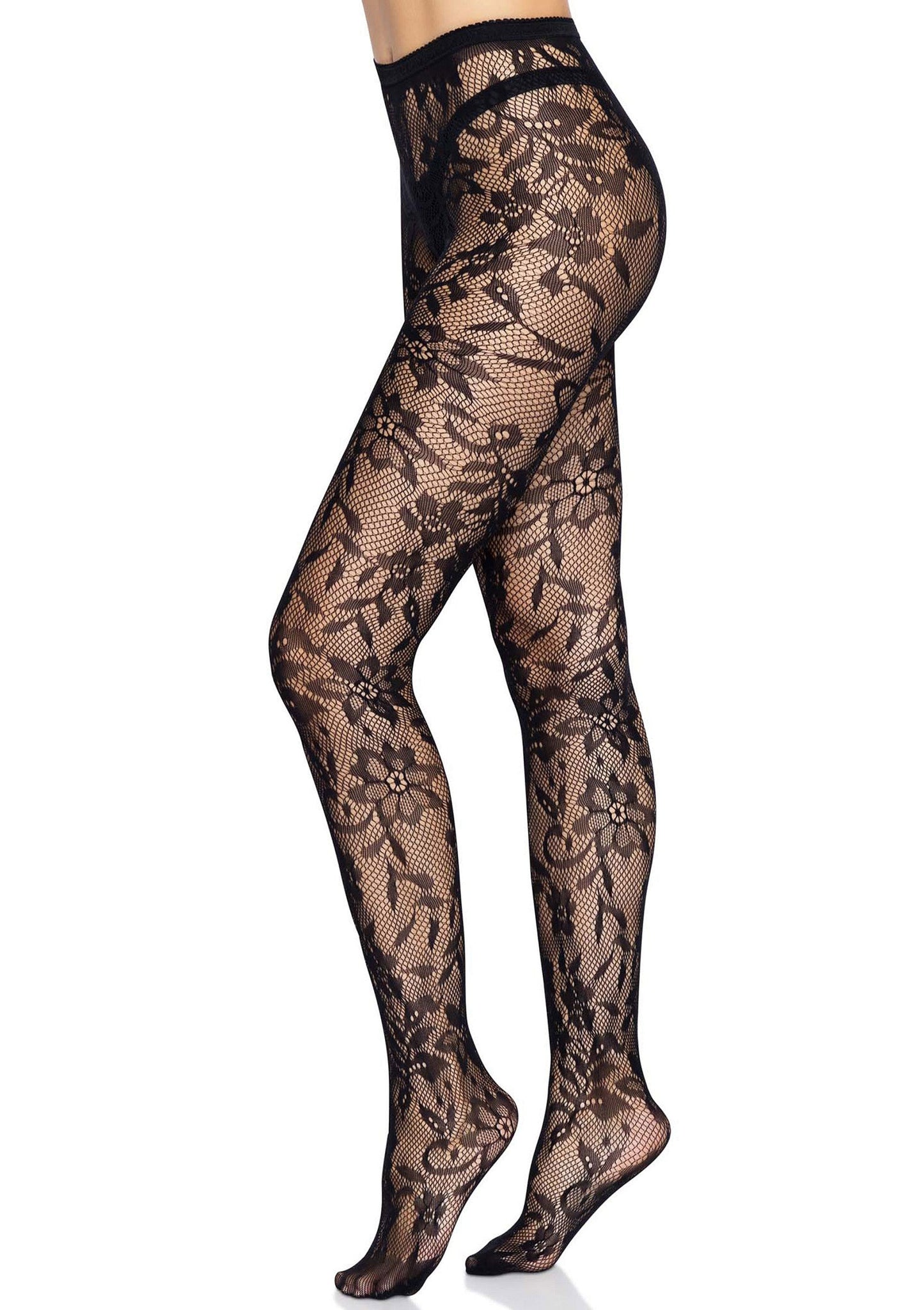 88033 leg avenue seamless floral lace pantyhose