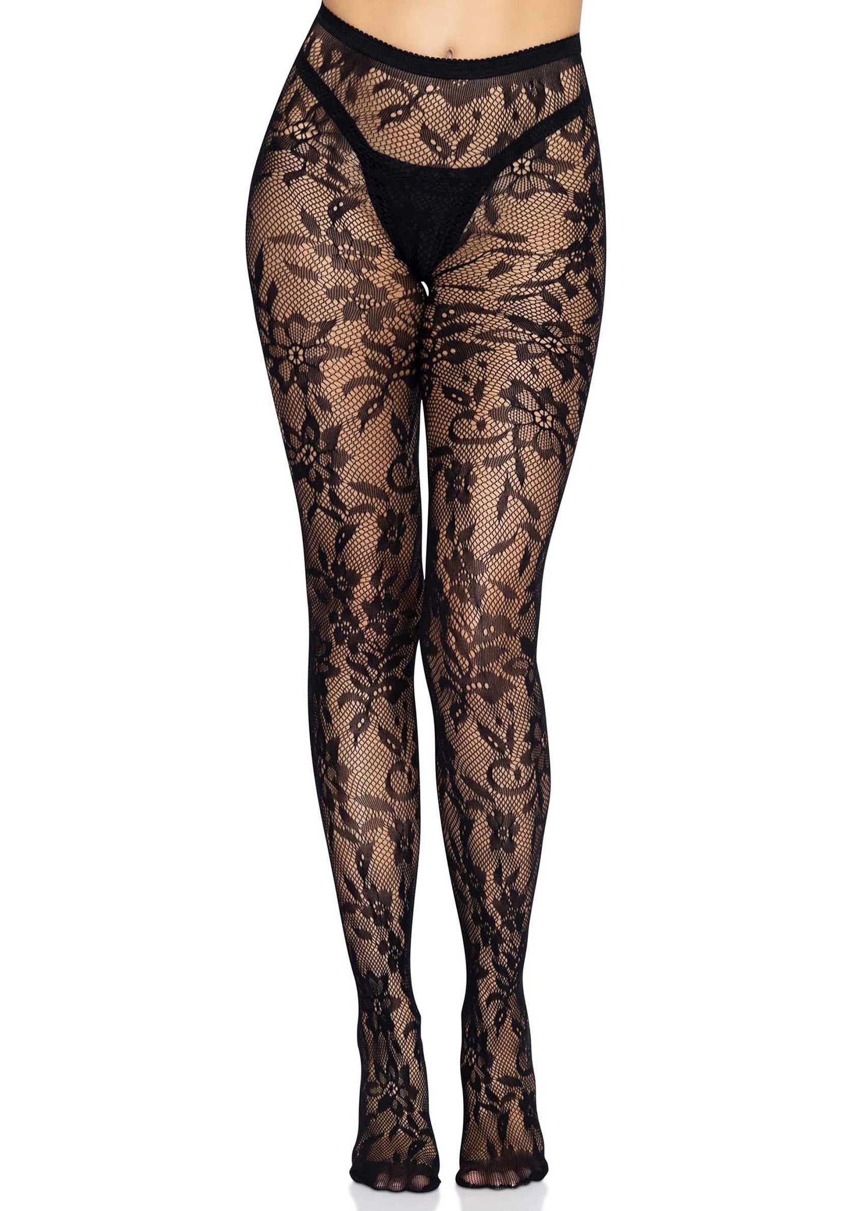 88033 leg avenue seamless floral lace pantyhose