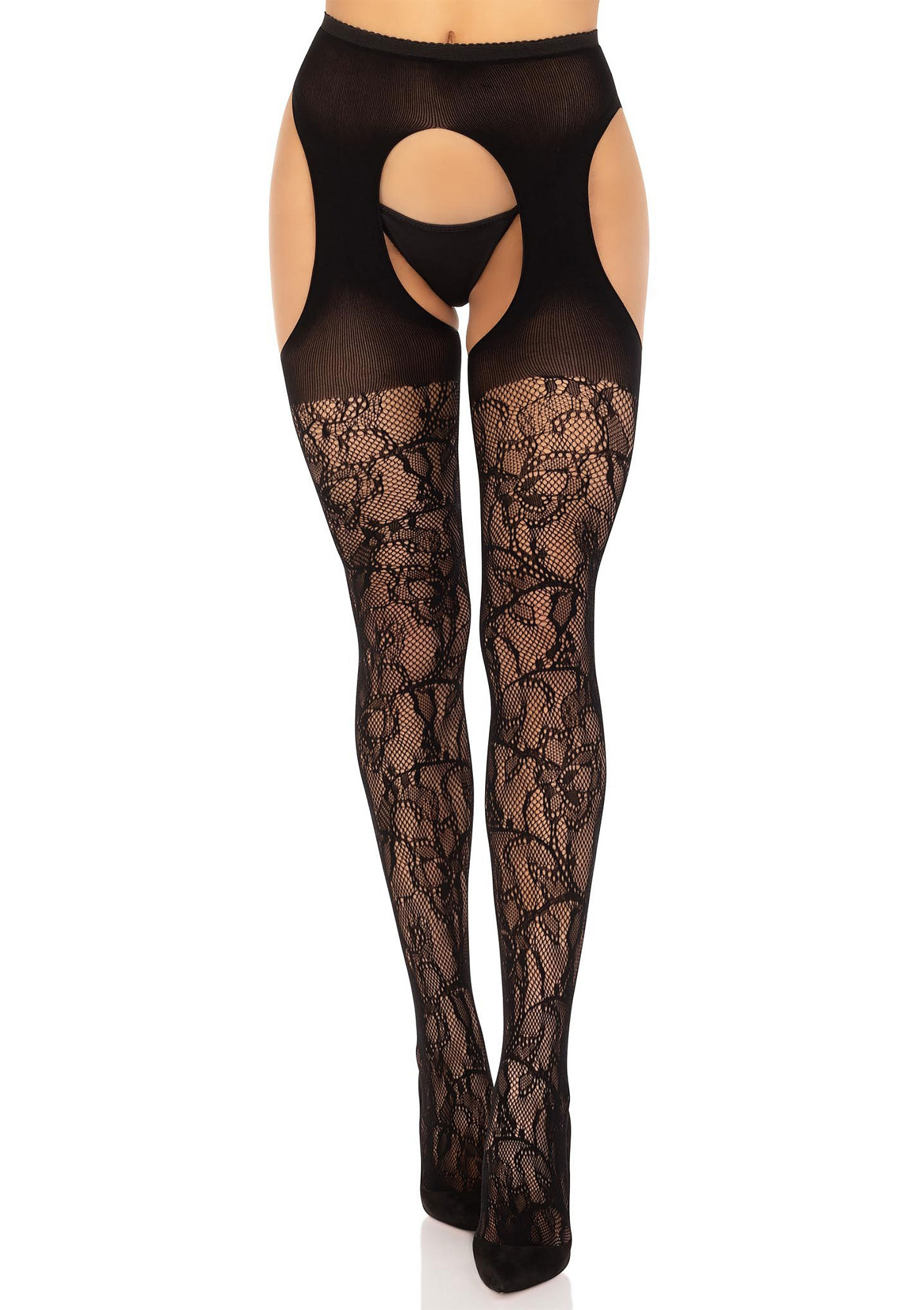 Eyelet lace suspender hose