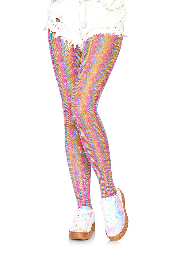 Lurex rainbow fishnet tights