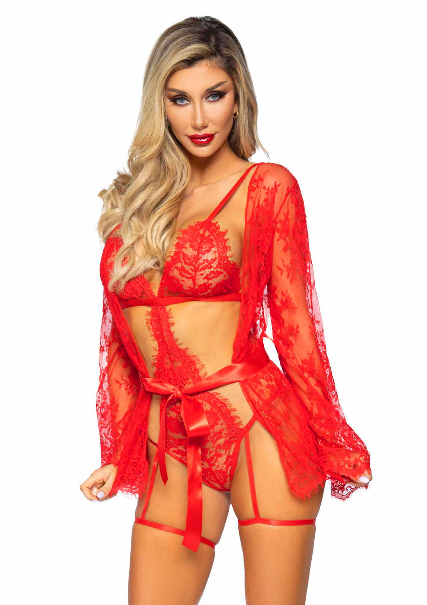 Teddy, lace robe & ribbon tie